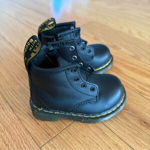 Dr Martens infant 1460 black leather zip up lace up boots shoes size 3